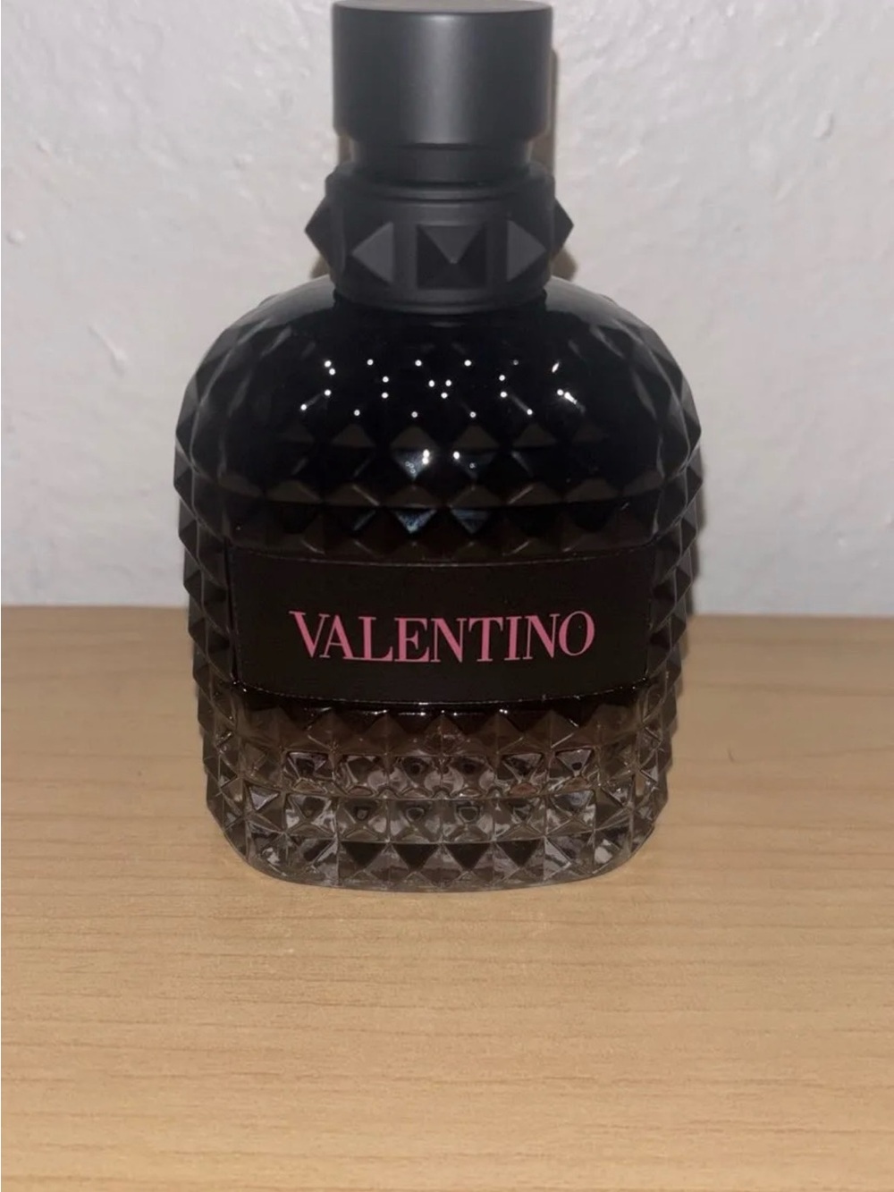 Valentino Studded Glass Fragrance Bottle in Black with Pink Logo